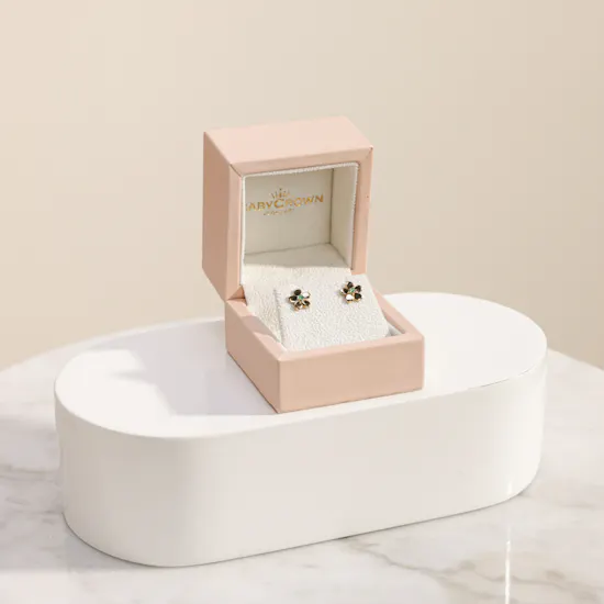 Baby Crown Natural Emerald Rose Kids Earrings