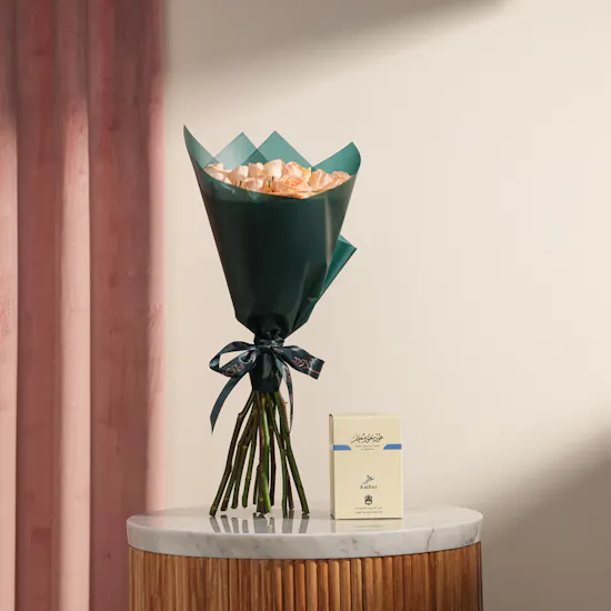 Abdul Samad Al Qurashi Amber Perfumed Agarwood Bakhoor | Peach Bliss Rose Bouquet
