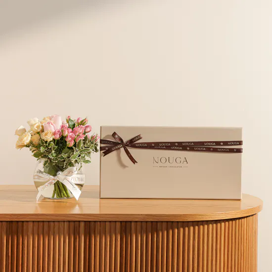Nouga Congratulation on Graduation Bonbons Chocolates Classic Square Box | Elegant Flower Vase