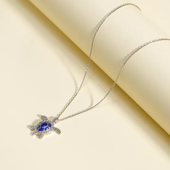 Izmirian Diamond and Blue Enamel Gold Turtle Necklace