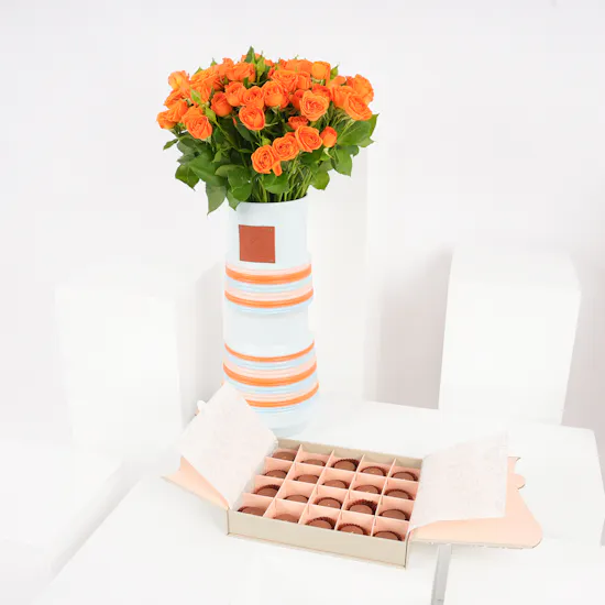 Floward Caramel Chocolate Box | Orange Baby Roses