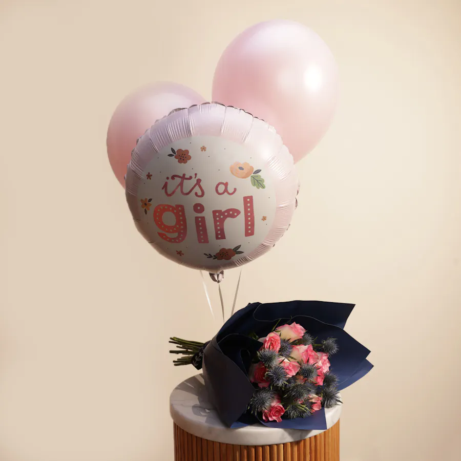 It's a Girl Pink Balloons | Flowers Bouquet 1