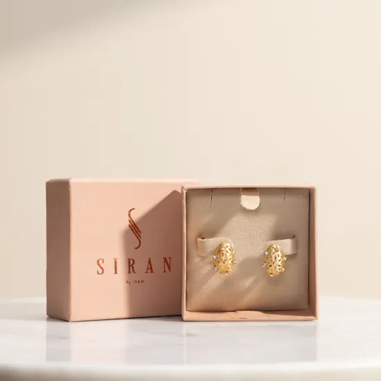 Siran By Iram Yellow Gold Engraved Floral Earrings