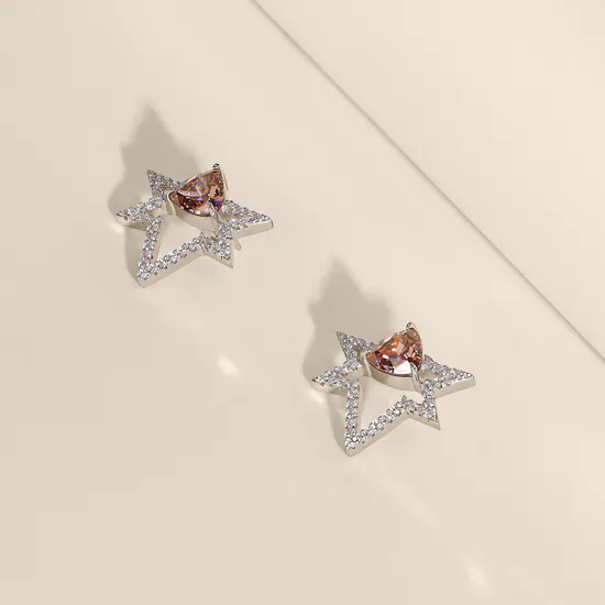 Floward Pink Star Silver Women's Earrings