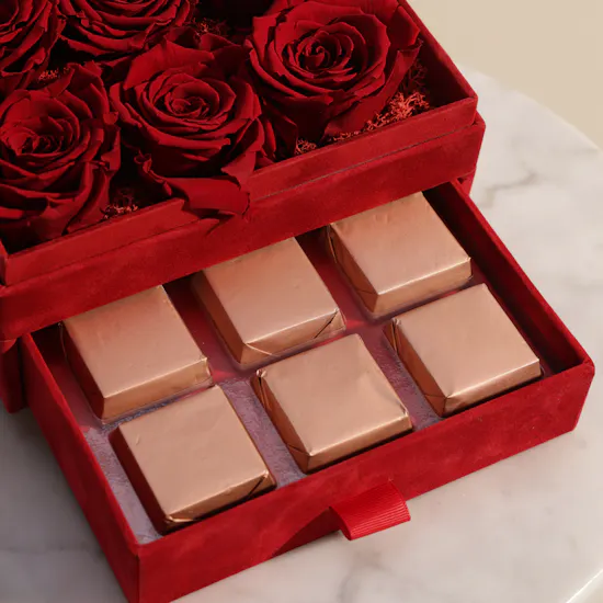 Floward Enchanting Chocolate Box | Red Preserved Roses