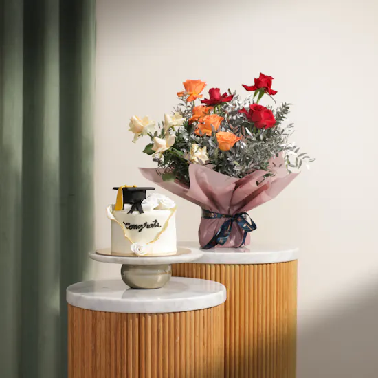 Floward Golden Elegance Graduation Cake | Joyful Flower Bouquet