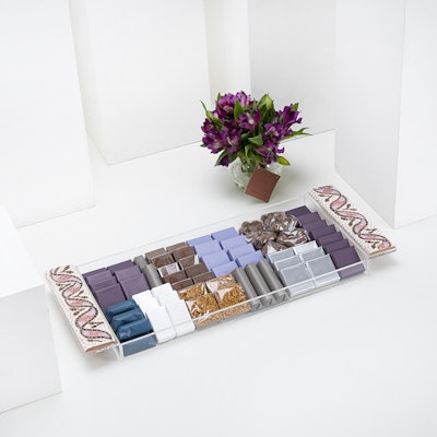 Lilac Rectangular Acrylic Tray With Ceramic Mosaic Handles