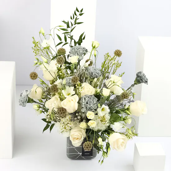 10 White Roses | Soft Grey | Marble Vase