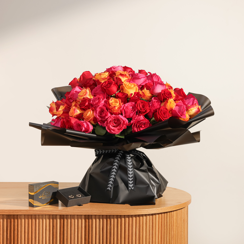 Dar Al Sabaek Heart Earrings | 100 Rose Bouquet