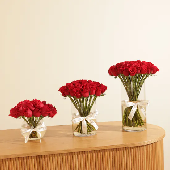 Elegance Trio Red Roses Vase