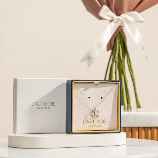 L'azurde Elegant L Letter Colored Stone Gold Necklace | Gentle Flowers