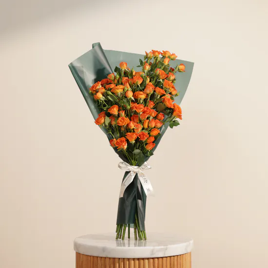 Calm Elevated Orange Baby Rose Bouquet | 15 Flowers