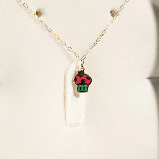 Miss L' Cupcake Enamel Coated Gold Kids Necklace