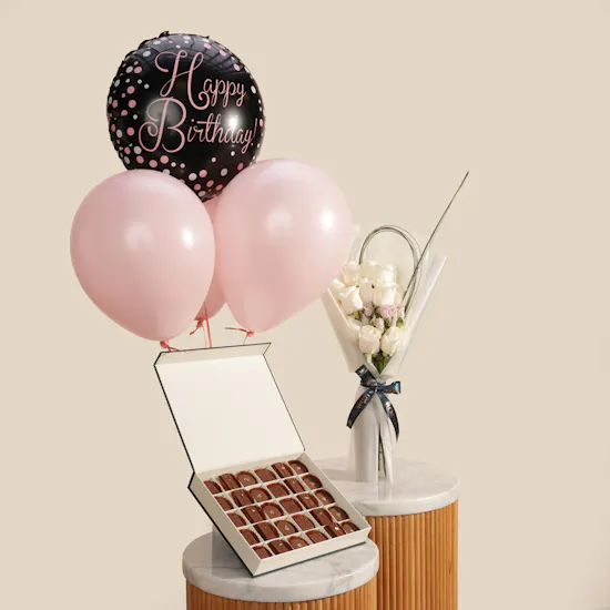 Floward Delicate Chocolate Box | Flowers Bouquet and Birthday Balloons Set