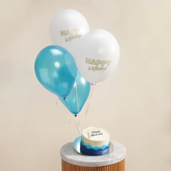 Floward Happy Birthday Blue Mini Cake | Festive Balloons