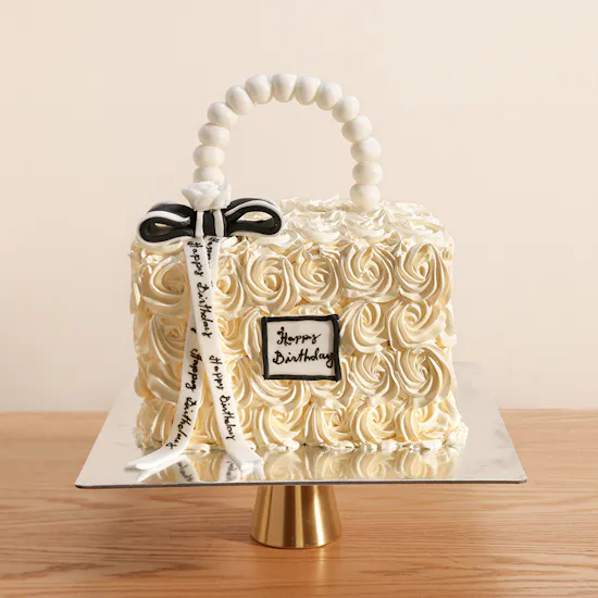 Floward Happy Birthday Bag Shape Cake | White Flowers