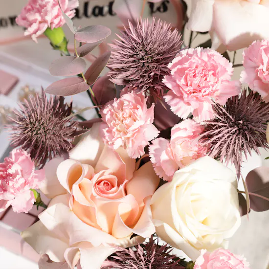 Floward Graduation Chocolate and Flowers Pink Tray