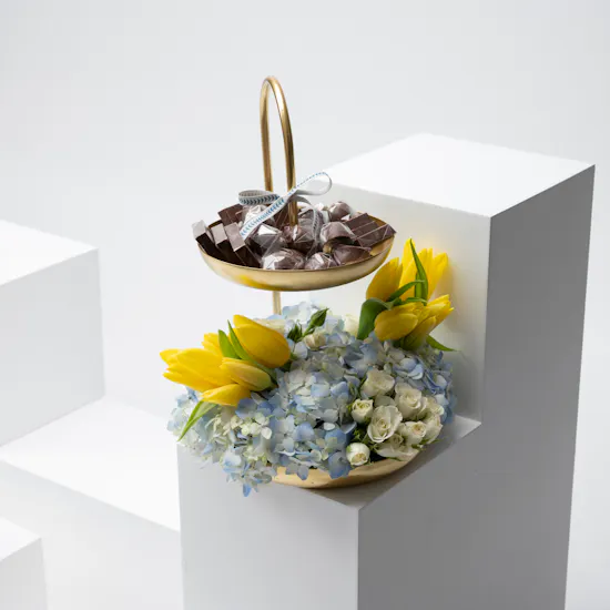 Gold Plate of Chocolate & Flowers