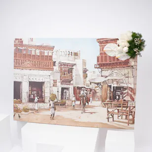 Old Hijazi Houses Digital Print with Blooms   
