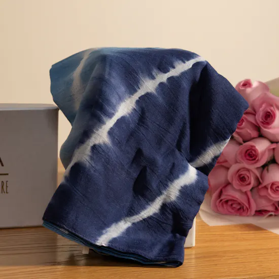 Emma Lost in Blues Scarf | Bright Pink Rose Bouquet