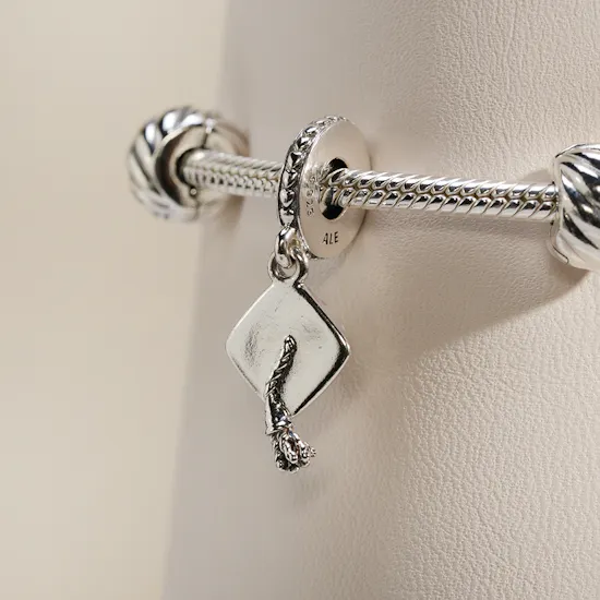 Pandora Graduation Cap Charm with Snake Chain Bracelet Set