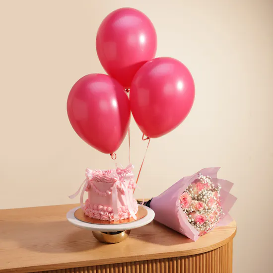Sweet Atelier Pink Heart Cake | Pinkish Flowers Bouquet