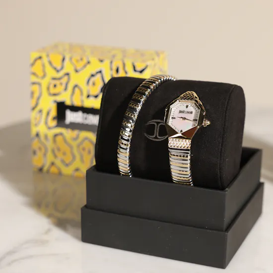 Just Cavalli Signature Snake Aria Ladies Fashion Watch | Soft Flower Bouquet