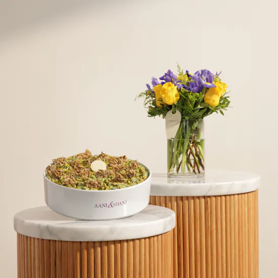 Aani & Dani Pistachio Pudding Cake | Perfectly Poised Flower Vase