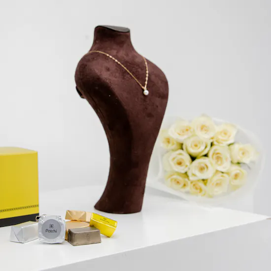 L'azurde Pearl Gold Necklace | Patchi and Roses