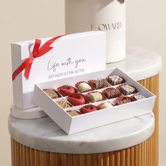 Le Chocolatier Dubai Love Message "Life With You" Chocolate Hard Box | Romantic Flowers