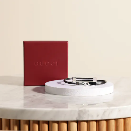 Gucci Interlocking Leather Men Bracelet
