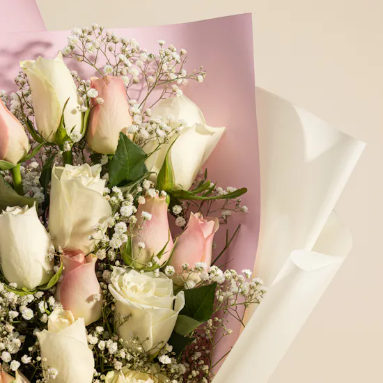 Exquisite Pink and White Rose Bouquet