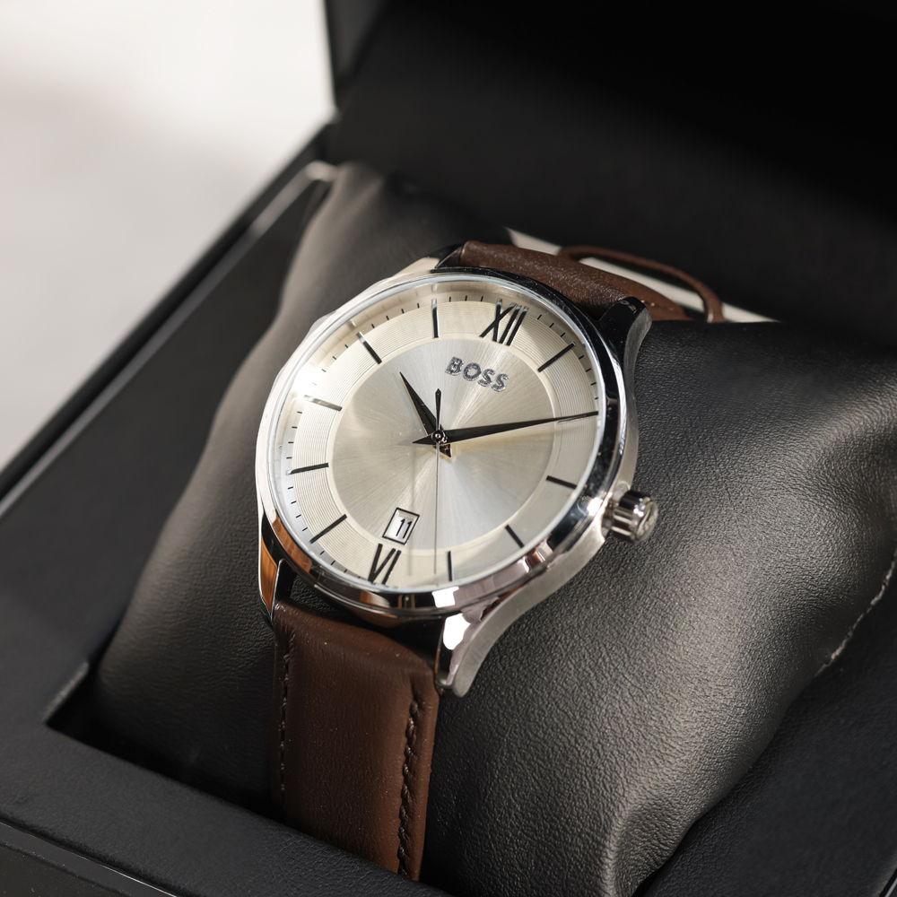 Hugo Boss Brown Calfskin Leather Watch 