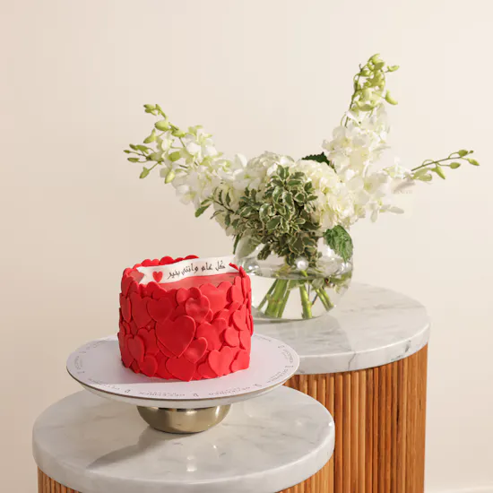 December Cake Red Hearts Customized Cake | Blush Aura Flowers