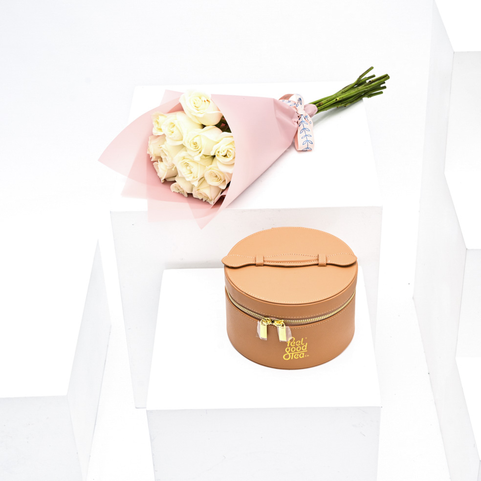 حقيبة الشاي البنية&جوري ابيض