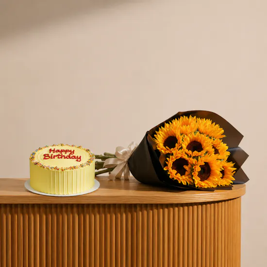 The Hummingbird Bakery Happy Birthday Cake | Bright Sunflower Bouquet