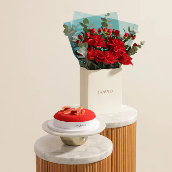 Aani & Dani Red Velvet Cake | Thinking of You Flower Bouquet