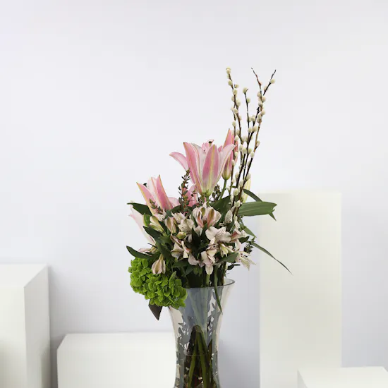 6 Pink Alstroemeria | Glass Vase