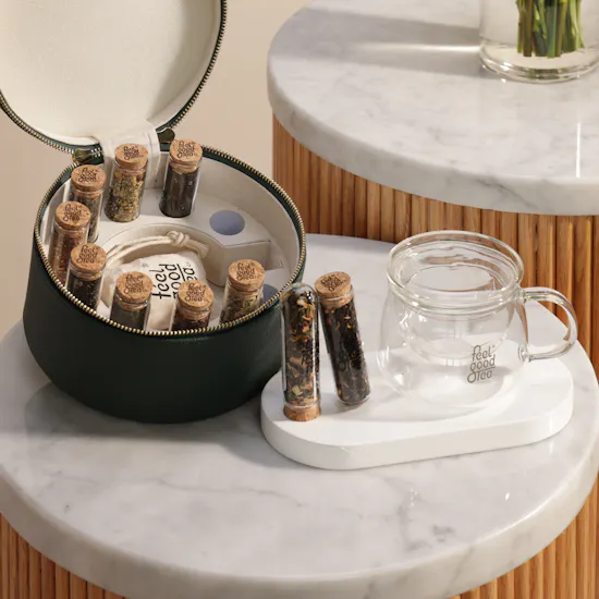 Feel Good Tea Green Leather Tea Bag Set | Refined Loving Flower Vase