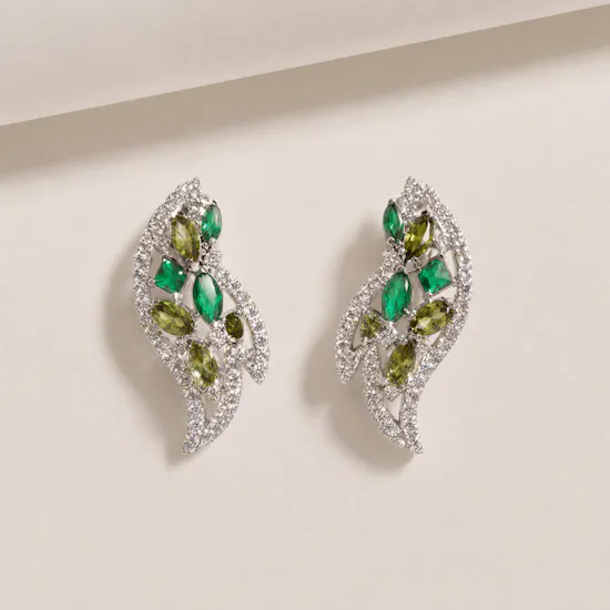 Floward Emerald Green Colorful Silver Women’s Earrings