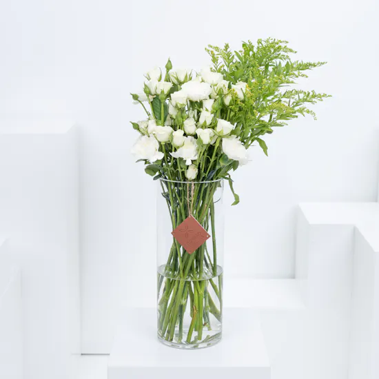 Pure Petals | Baby Roses, Carnations and Solidago in Beautiful Long Vase