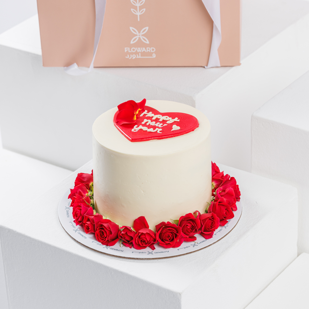 Floward Happy New Year Heart Cake | Red Flowers
