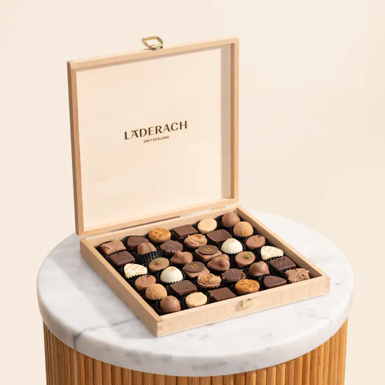 Läderach Praline and Truffle Assorted Medium Wooden Chocolate Box