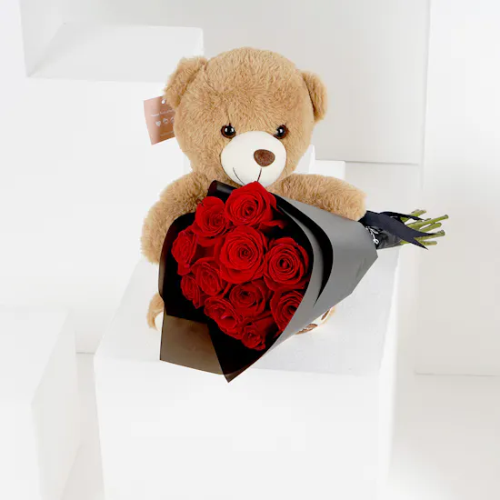 12 Red Roses | Small Bear