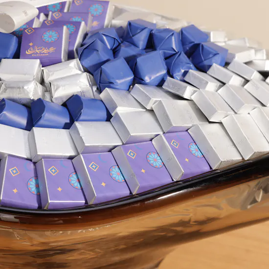Patchi Eid Silver and Blue Large Chocolate Glass Tray