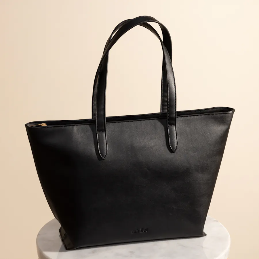 Minilet Classic Zipper Black Leather Handbag  1