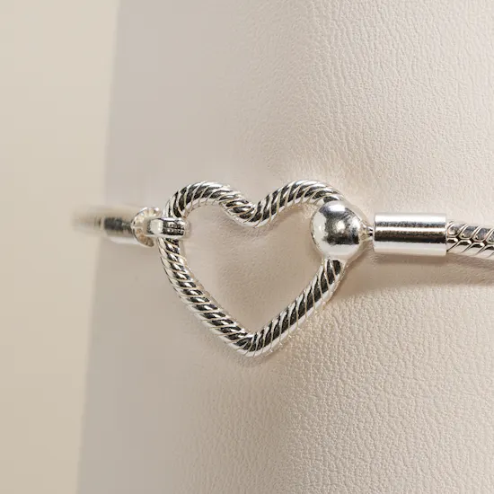 Pandora Heart Chain with Heart and Teddy Bear Dangle Charms Bracelet Set