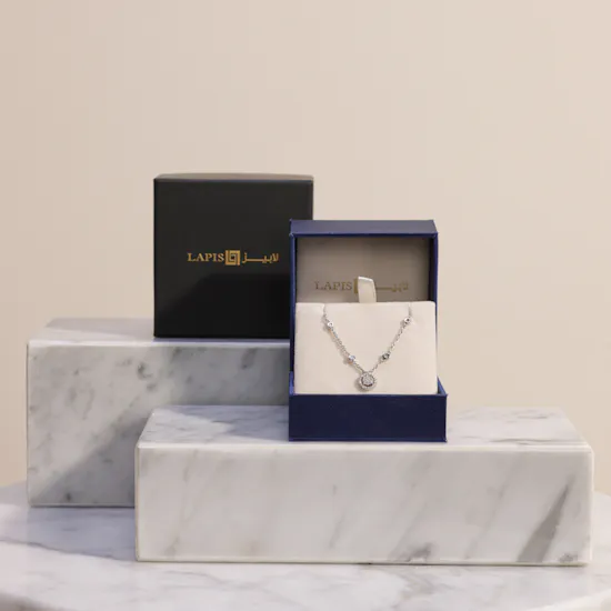 Lapis Diamond Pendant White Gold Necklace