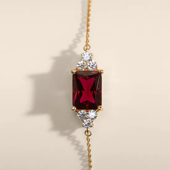 Siran Rose Gold Diamond Bracelet With A Red Stone