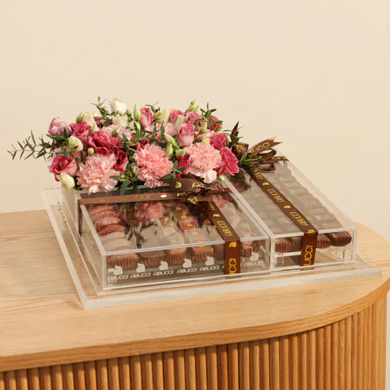 Abucci Chocolate Box & Pink Flowers